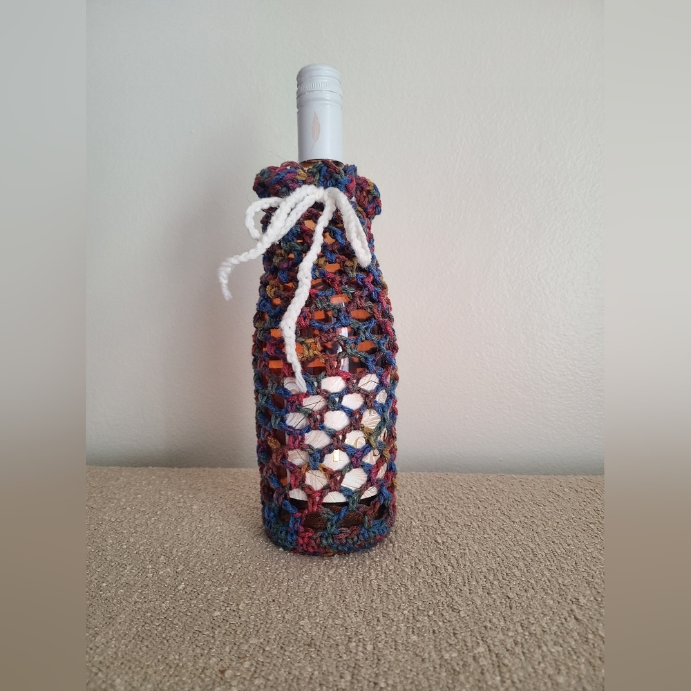 Handcrafted Dark Multicolor Crochet Wine Bottle Cover